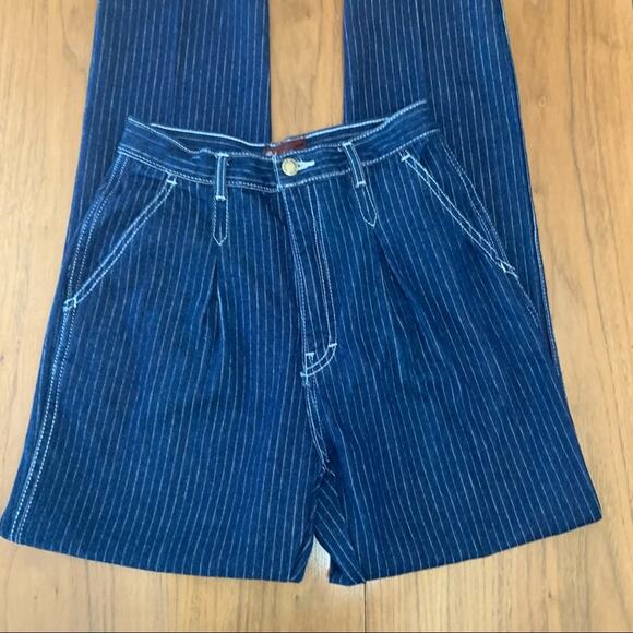 Vintage Pinstripe Jeans Size 9/10 Roberto Orsini Pleated High Waist D Ring Belt - Picture 3 of 13